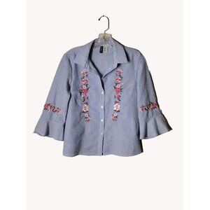 Divided Top 4 Button Up Striped Floral Coastal